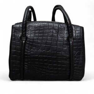 Charles Hubert Croc Embossed Kiss Lock Vintage Retro Black Shoulder Handbag